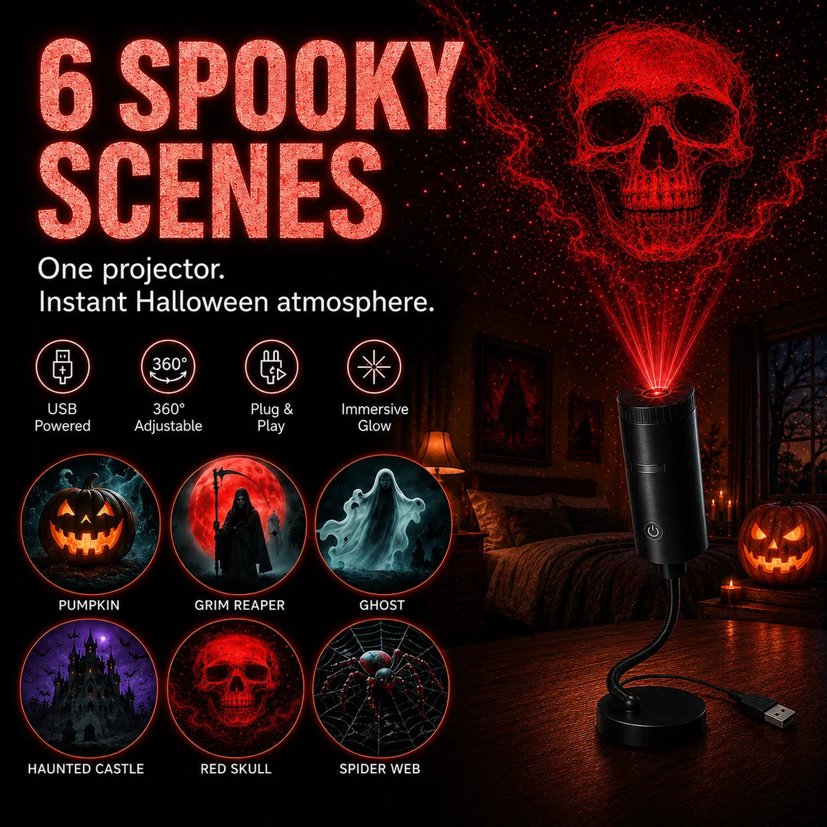 🔥 Last Day 50% OFF✨-🎄Plug & Play HD Holiday Projector for Easy Christmas & Halloween Decor 👻
