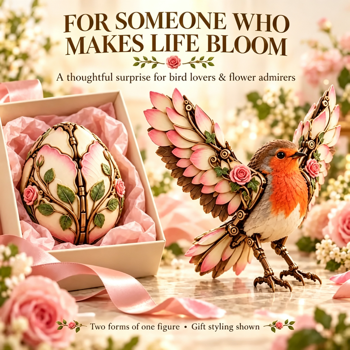 🌹🐦 Rosewing Robin – 2-in-1 Rose Egg to Mechanical Bird Transforming Figure