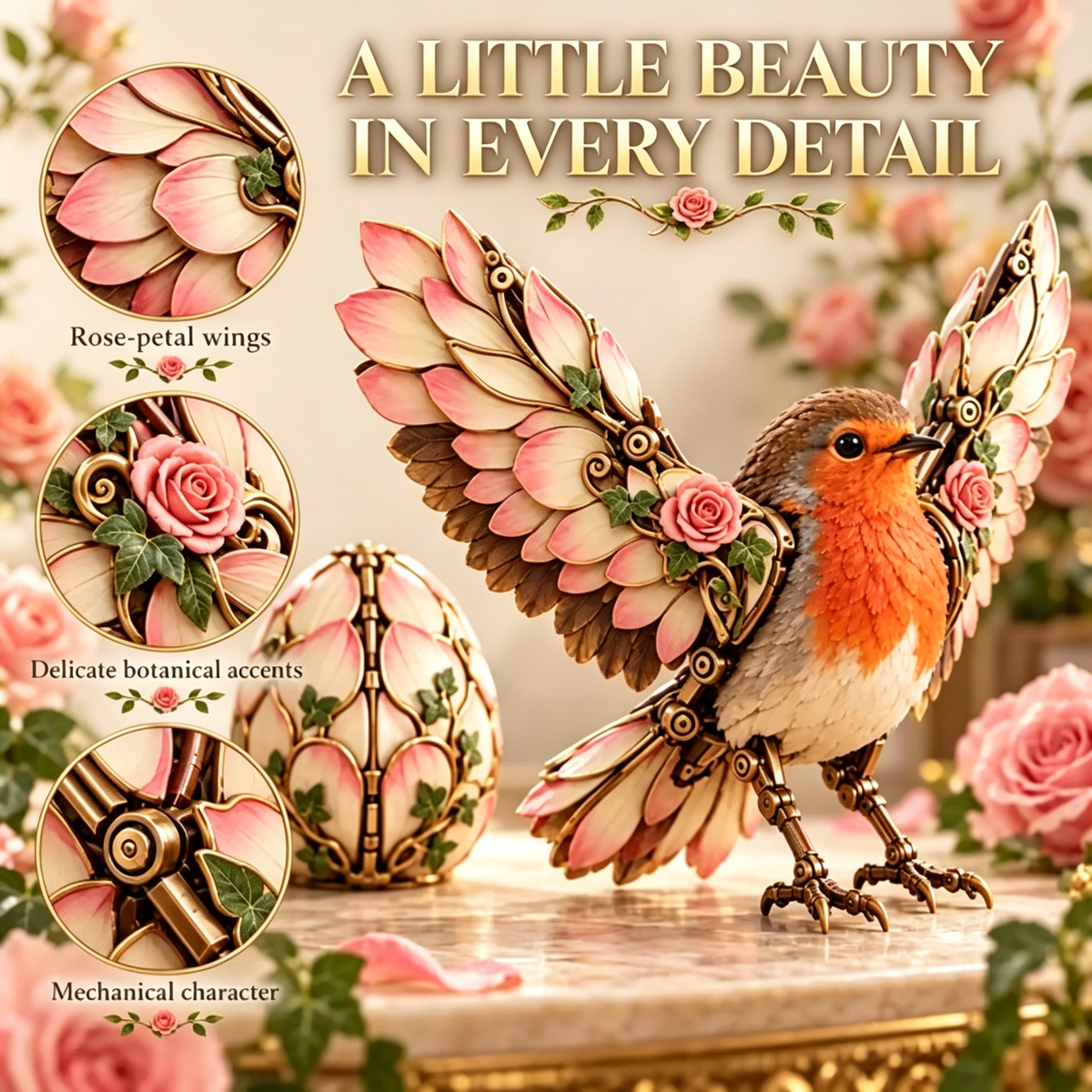 🌹🐦 Rosewing Robin – 2-in-1 Rose Egg to Mechanical Bird Transforming Figure