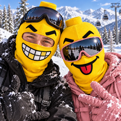 😂Fun Yellow Ski Mask — 4 Wacky Expressions 🎿
