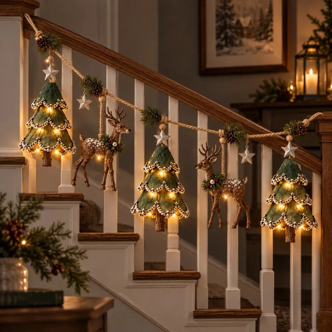 🦌 Holiday Celebration 50% OFF ✨-🌲 Lighted Woodland Christmas Garland for Magical Holiday Decor 🌟