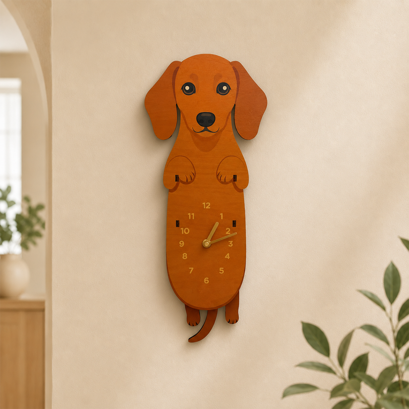 🐶 Dachshund Swing Tail Wooden Wall Clock Moving Tail Dog Clock Home Decor