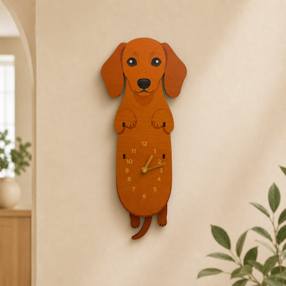 🐶 Dachshund Swing Tail Wooden Wall Clock Moving Tail Dog Clock Home Decor