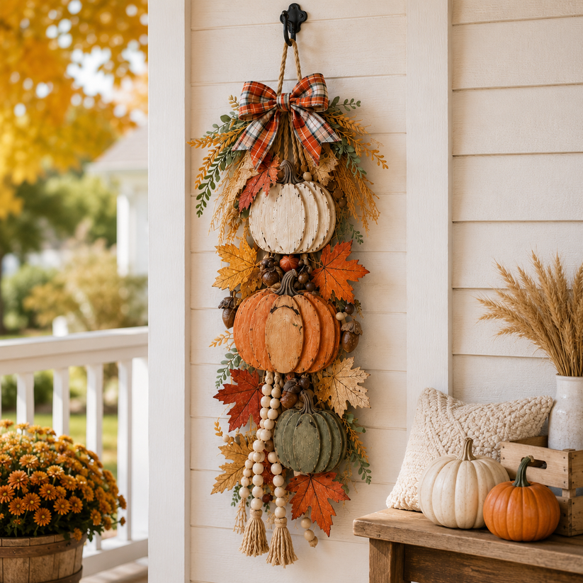 🎃🍂 Rustic Wooden Pumpkin Door Hanging ✨ Fall Front Door Decor with Warm LED Lights 🏡