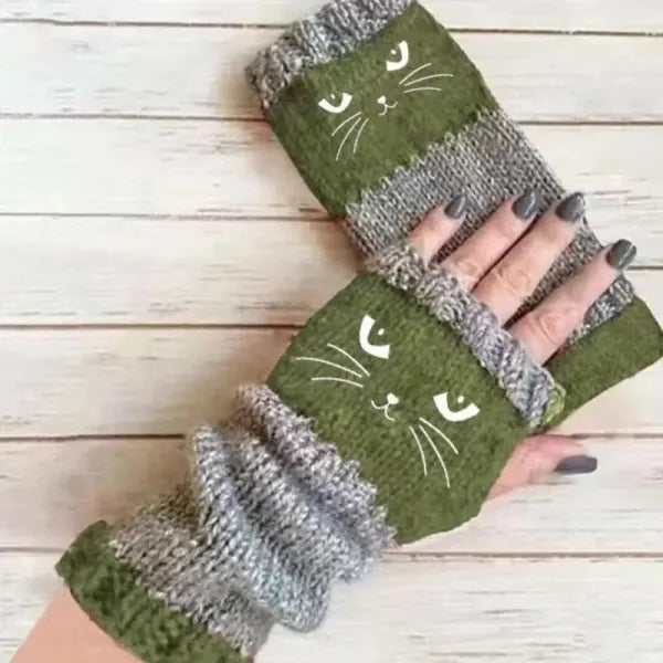 🐱 Cute Cat Knitted Fingerless Gloves Warm Touchscreen Winter Gloves for Women