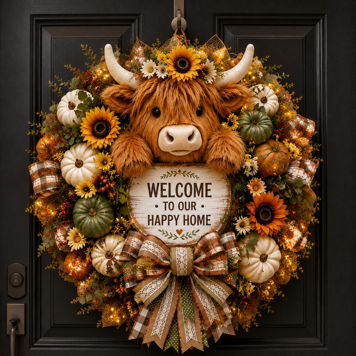 🔥 Last Day 50% OFF✨-🐮Highland Cow Welcome Wreath for Cozy Farmhouse Entryway Decor & Charming Seasonal Home Style 🌾