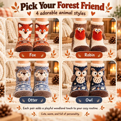 🐾 Holiday Celebration 50% OFF ✨-🦊 Cute 3D Animal Fuzzy Slipper Socks for Warmth ❄️