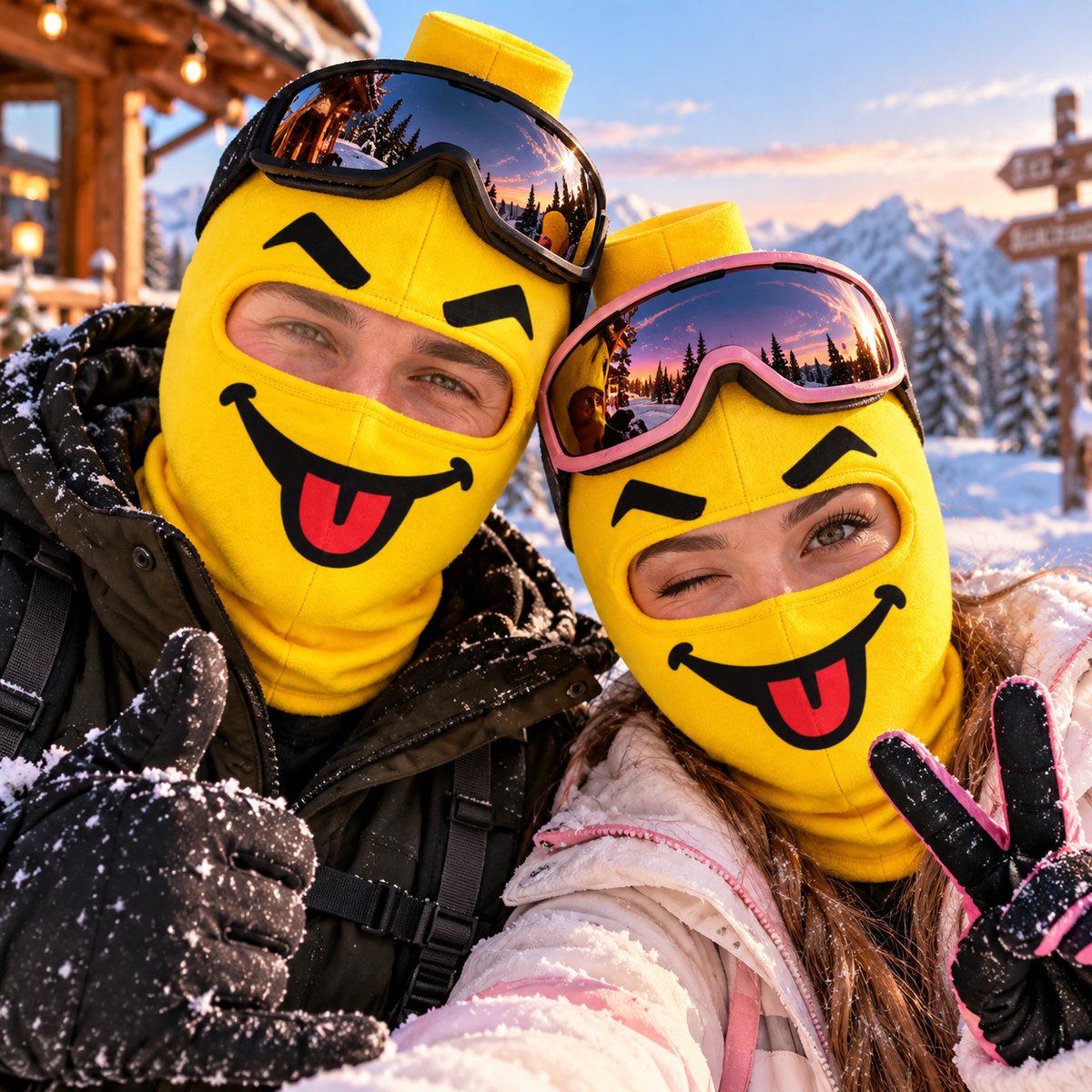 😂Fun Yellow Ski Mask — 4 Wacky Expressions 🎿