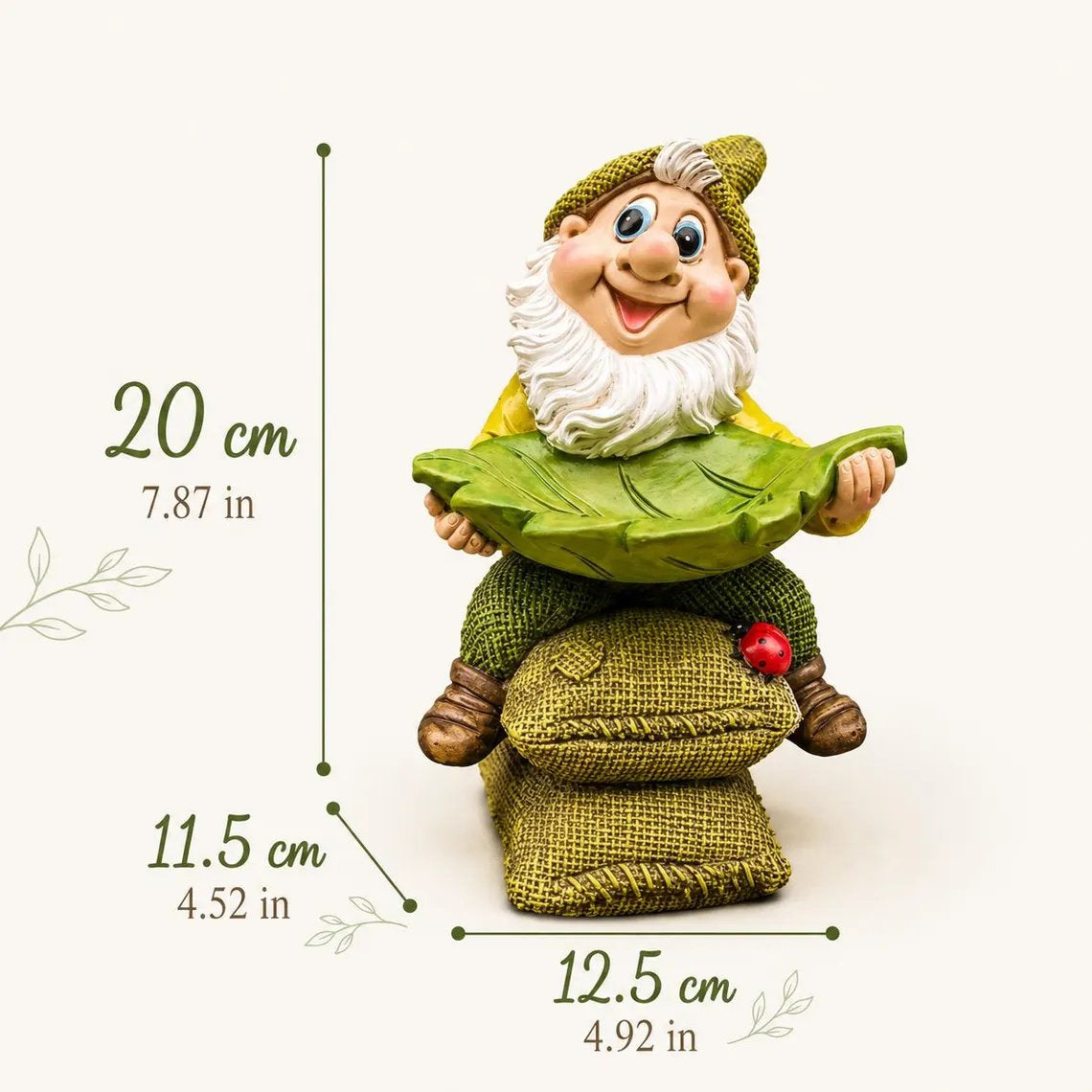 Birdie Butler Gnome — Whimsical Leaf Feeder Garden Statue