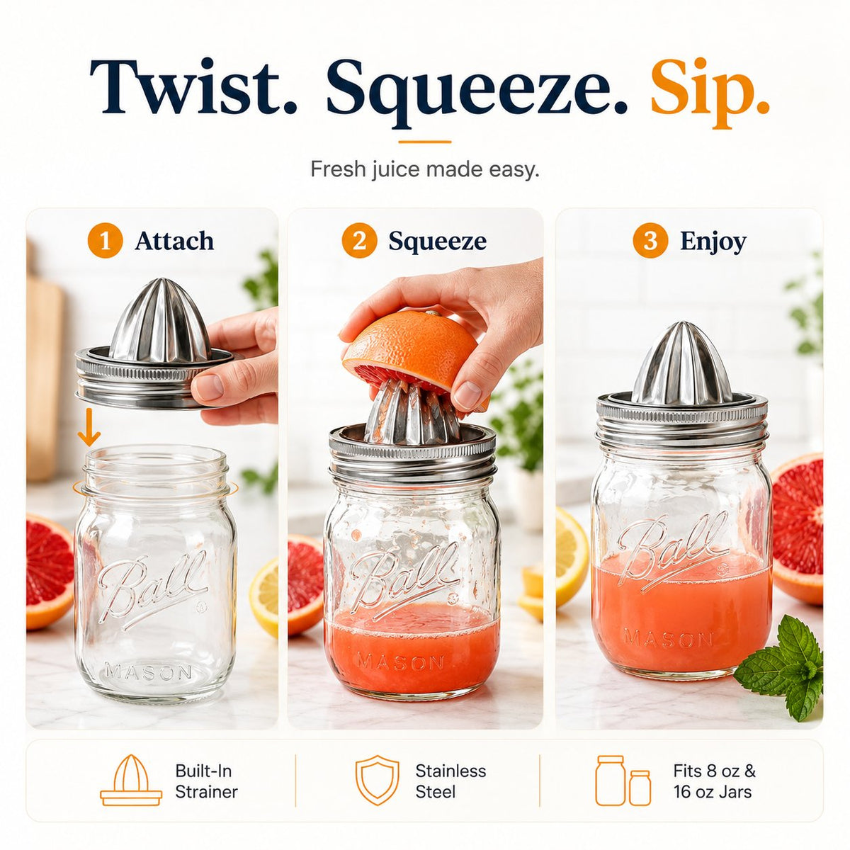 🔥 Holiday Celebration 50% OFF ✨-🍋Stainless Steel Wide Mouth Mason Juicer for Easy, Fresh Homemade Juicing 🍊