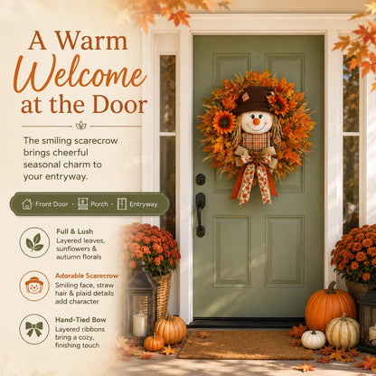🍁 Holiday Celebration 50% OFF 🌻-🍂Lighted Scarecrow Fall Wreath for a Cozy, Welcoming Front Door Display ✨