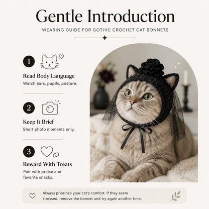 🥳HOT SALE💞50% OFF-🐱 Handmade Gothic Crochet Cat Hat for Cute, Unique & Spooky Style 🖤