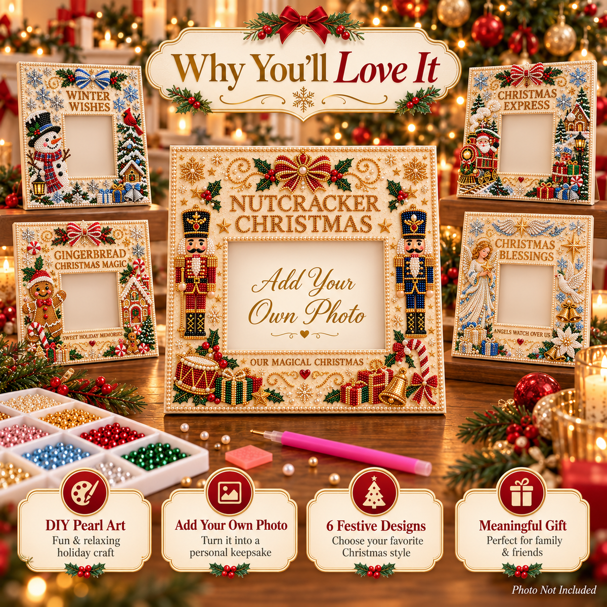🔥Limited time 49% OFF -🎄❤️ DIY Christmas Pearl Art Photo Frame – Create Memories Together