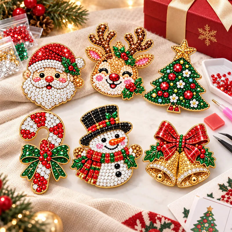 ⏰Last day Promotion 🔥-🎄DIY Christmas Diamond Brooch Kit with 6 Festive Designs 🎁