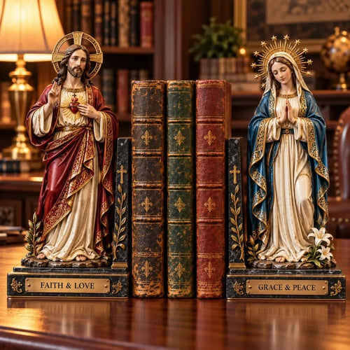 ✝️ Sacred Heart of Jesus & Virgin Mary Bookends | Faith & Love, Grace & Peace