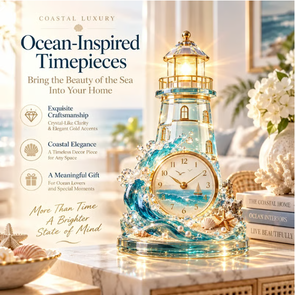 🌊50% OFF !! ⏰ - 🕰️ Coastal Crystal Clock for Ocean-Inspired Decor 🐚