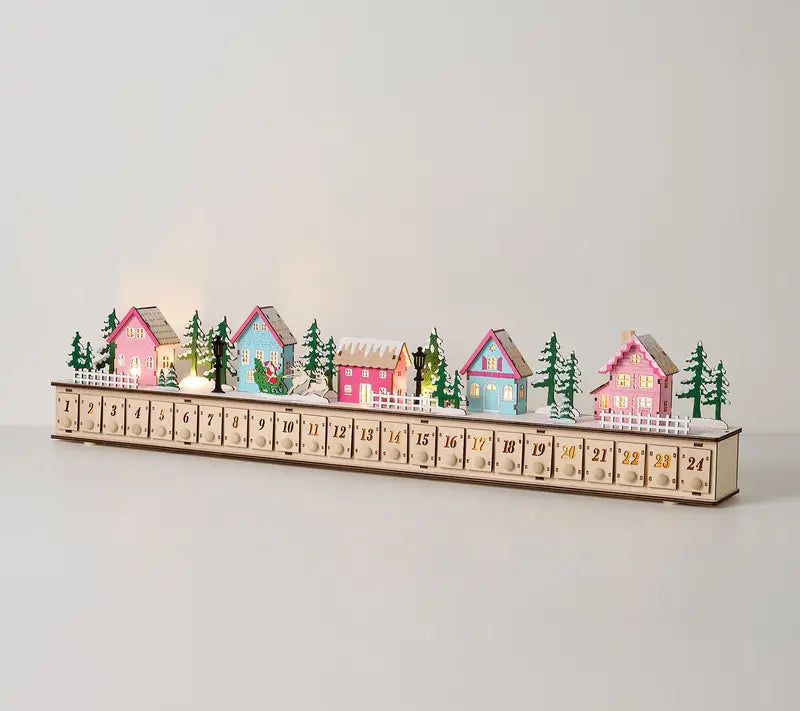 🔔 Last Day 50% OFF✨-🎄Wooden Village Advent Calendar with LED Glow for Cozy Christmas Countdown Fun 🏠