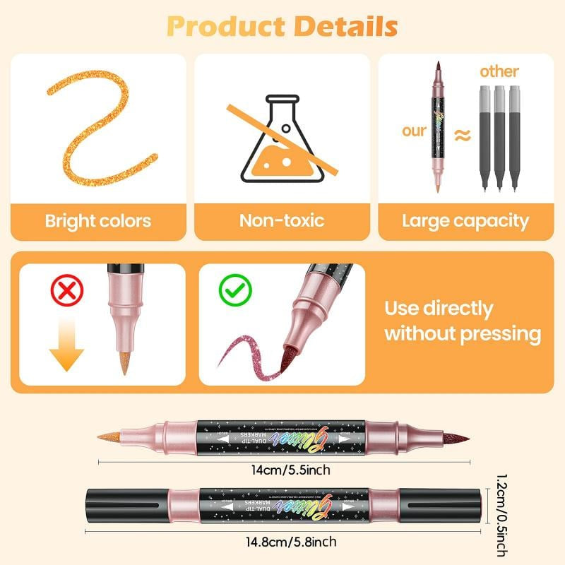 ⏰Last day Promotion 🔥-🎨 24/48/72/96 Color Glitter Markers for Endless Creative Fun ✨