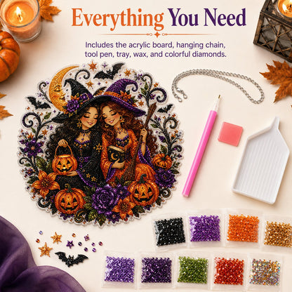 🧙‍♀️🎃Halloween Witch Friendship Diamond Art Window Suncatcher