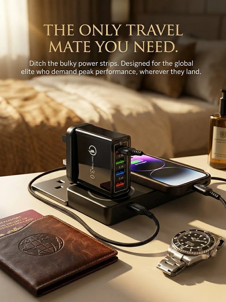 ⏰Last day Promotion 🔥-⚡ AI-GaN 4-Port Fast Charger – Quick Charge 3.0 Smart Power Hub for Multi-Device Charging🔋
