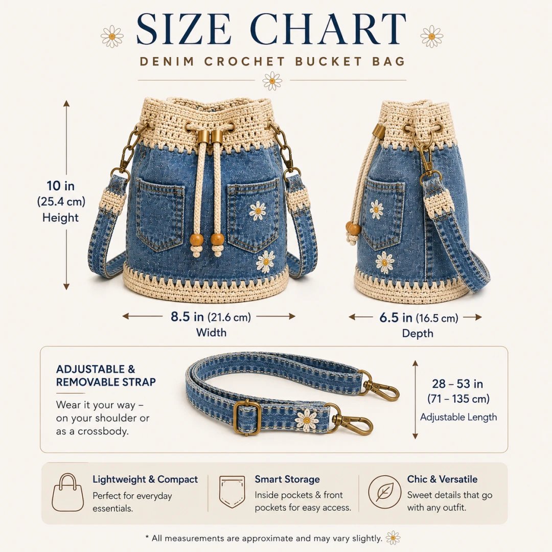 ✨ Hot Sale 50% -✨👜Handmade Denim Crochet Bucket Bag