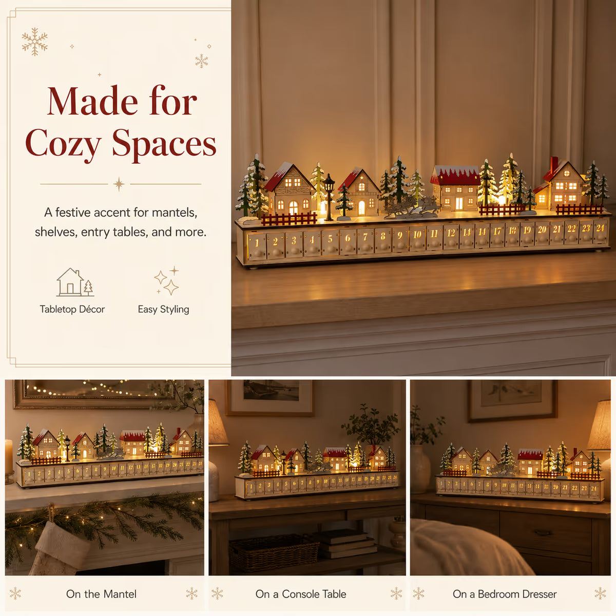 🔔 Last Day 50% OFF✨-🎄Wooden Village Advent Calendar with LED Glow for Cozy Christmas Countdown Fun 🏠