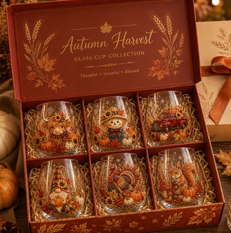 🍂✨ Autumn Harvest Whiskey Glass Set – Vintage Red Pattern Glassware 🍁