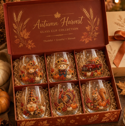 🍂✨ Autumn Harvest Whiskey Glass Set – Vintage Red Pattern Glassware 🍁