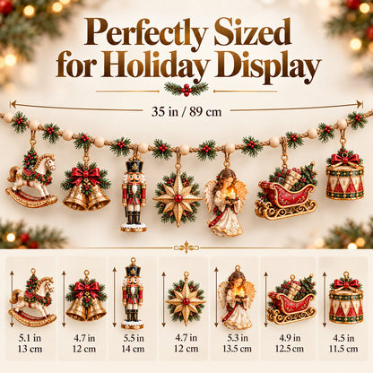 7-Piece Vintage Christmas Garland |Removable 3D Ornaments