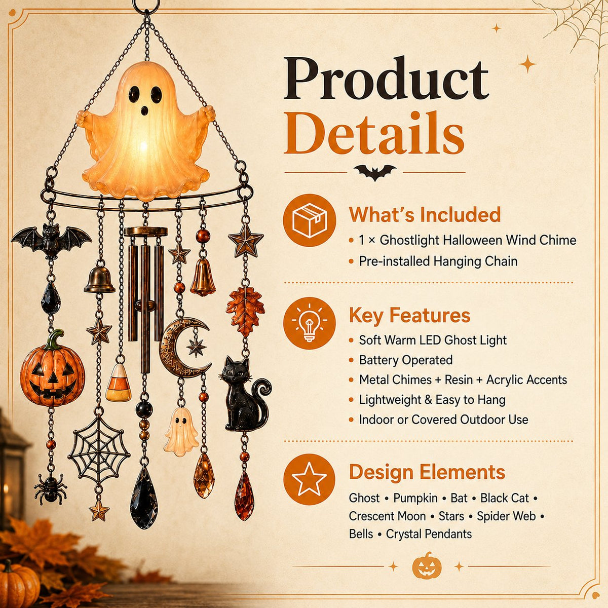 🔥Last day Promotion ✨-👻 Haunted Glow Ghost Wind Chime Adds Spooky Charm to Your Garden & Porch 🎃✨