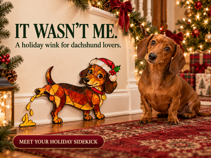Funny Peeing Dachshund Christmas Decoration -Stained Glass-Style Sausage Dog Yard Art & Baseboard Decor
