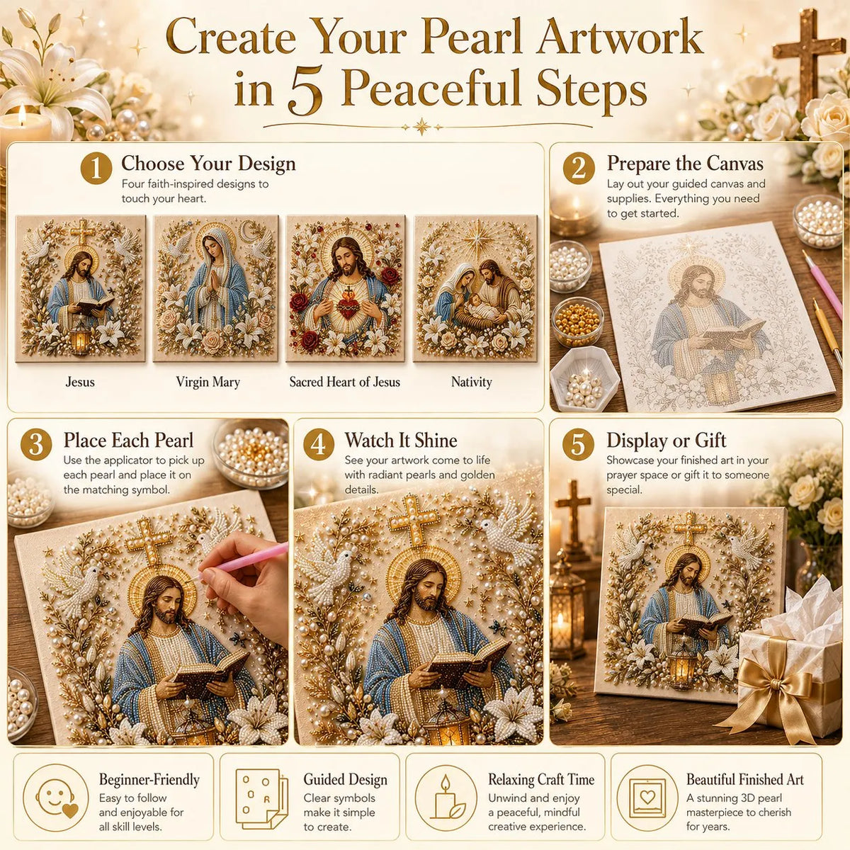🔥 Last Day 75% OFF – ✝️DIY Jesus Pearl Art Kit – Faith-Inspired 3D Beaded Christian Wall Artwork