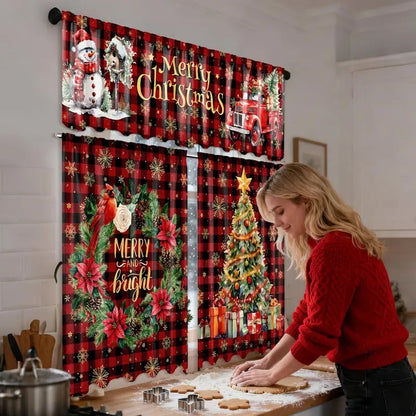 🎄Festive Christmas Kitchen Curtain Set – 3-Piece Holiday Window Decor🏡