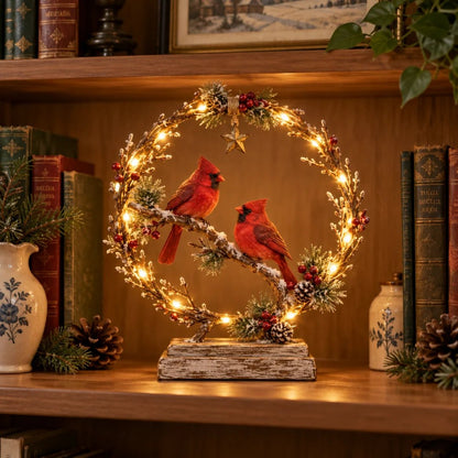 🔥 Last Day 50% OFF✨-Lighted Cardinal Tabletop Decor, Rustic Red Cardinal Pair with Warm LED Lights