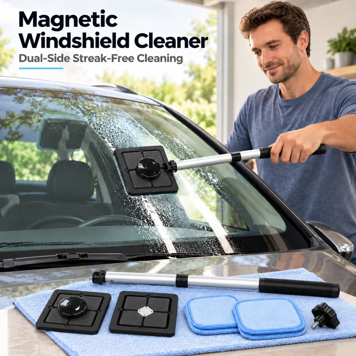 🧲 Last Day 50% OFF✨-🚗Dual Magnetic Windshield Cleaner for Streak-Free Car Glass Cleaning & Easy Care 🧼