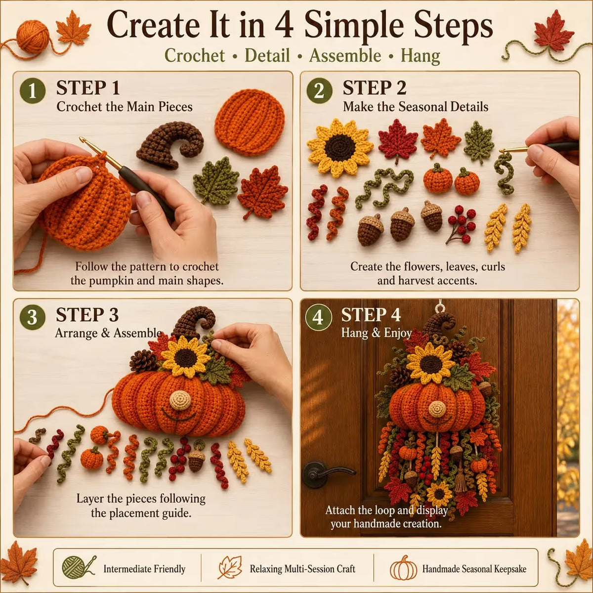 ⏰Last day Promotion 🔥-🧶 DIY 3D Crochet Door Hanger Kit for Creative Seasonal Home Decor ✨💕