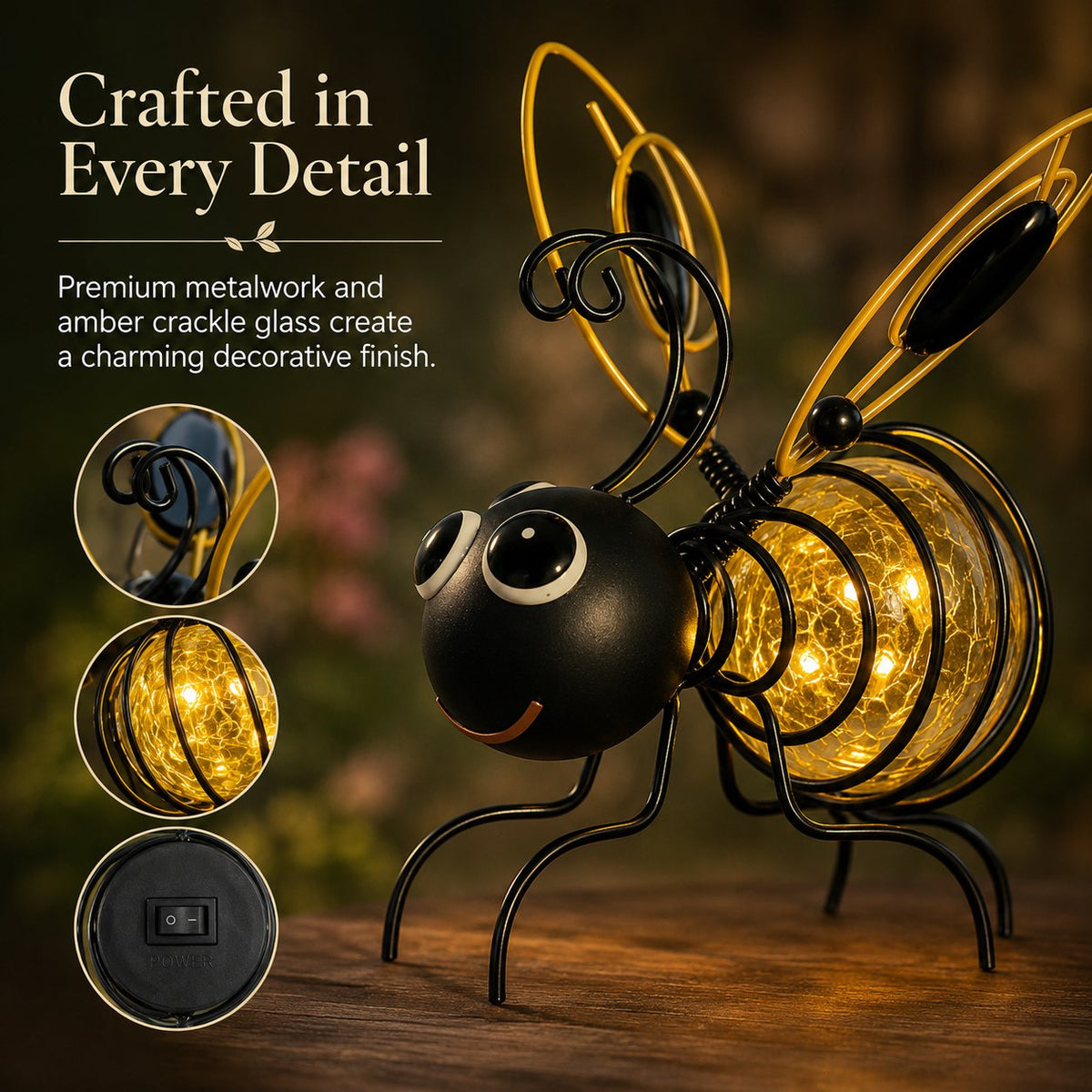 🎁Last day Promotion 🔥-🐝Outdoor Hanging Solar Bee Light for Charming Garden Glow & Whimsical Yard Decor ✨