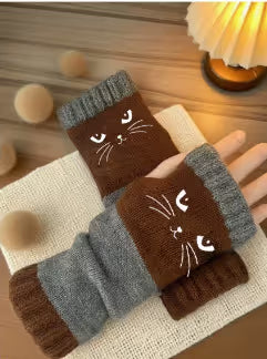🐱 Cute Cat Knitted Fingerless Gloves Warm Touchscreen Winter Gloves for Women