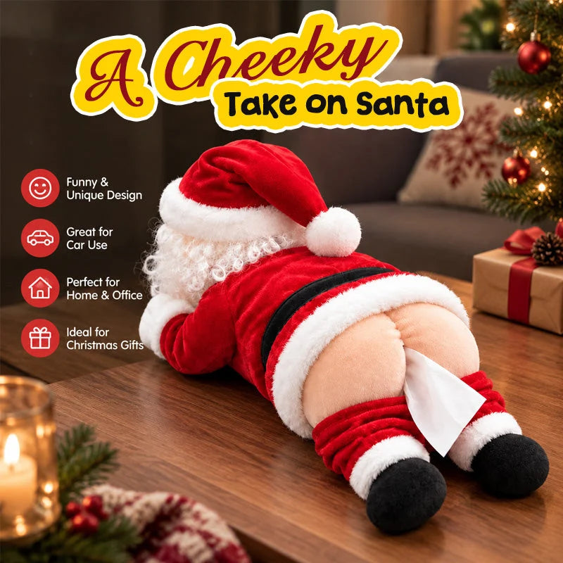 Funny Santa tissue box cover with red suit and white trim
