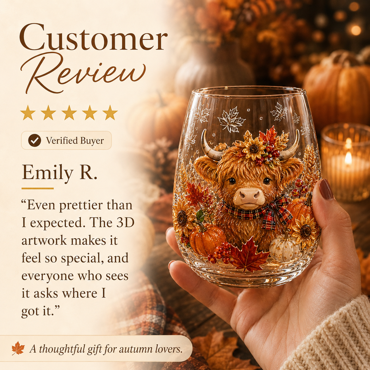 🔥 Last Day 50% OFF✨-🍂Autumn Harvest 3D Glass Cup Gift Set – 6 Festive Designs