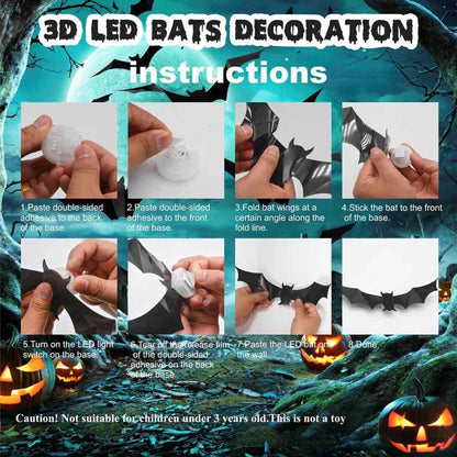🦇 3D LED Flying Bats Halloween Wall Decor | 12-60PCS Realistic Bat Stickers with Lights
