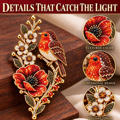 🌸 Last Day 50% OFF✨-🐦 Sparkling Robin & Poppy Vintage Crystal Brooch 🌹