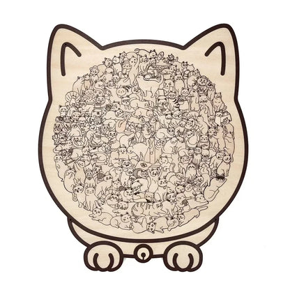 🎁135-Piece Morandi-Colored Cat Shaped Wooden Jigsaw Puzzle