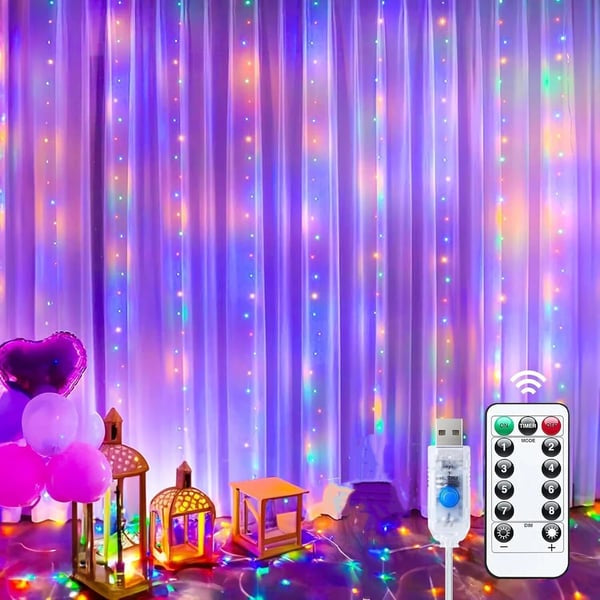 ✨ Remote Control LED Curtain Lights 8 Modes Star Fairy Lights with Timer for Home Decor