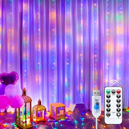 ✨ Remote Control LED Curtain Lights 8 Modes Star Fairy Lights with Timer for Home Decor