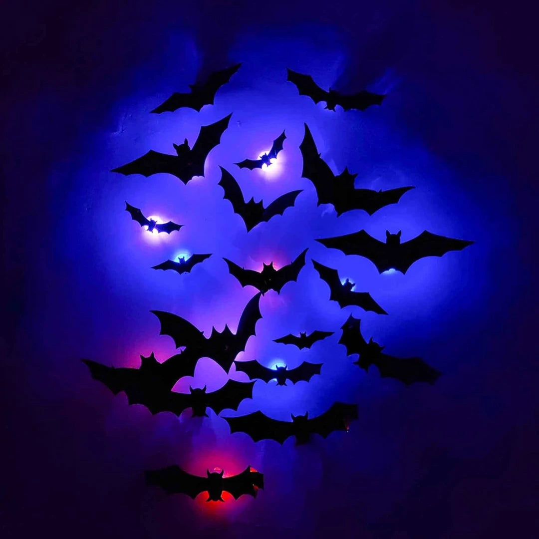 🦇 3D LED Flying Bats Halloween Wall Decor | 12-60PCS Realistic Bat Stickers with Lights