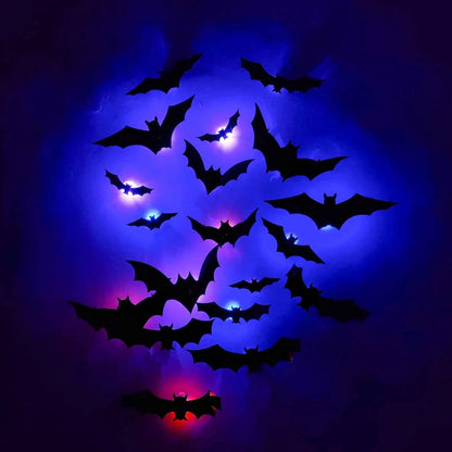 🦇 3D LED Flying Bats Halloween Wall Decor | 12-60PCS Realistic Bat Stickers with Lights