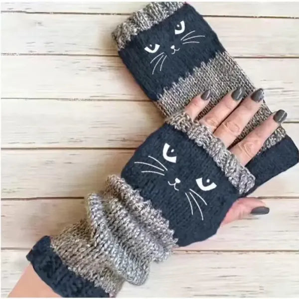 🐱 Cute Cat Knitted Fingerless Gloves Warm Touchscreen Winter Gloves for Women