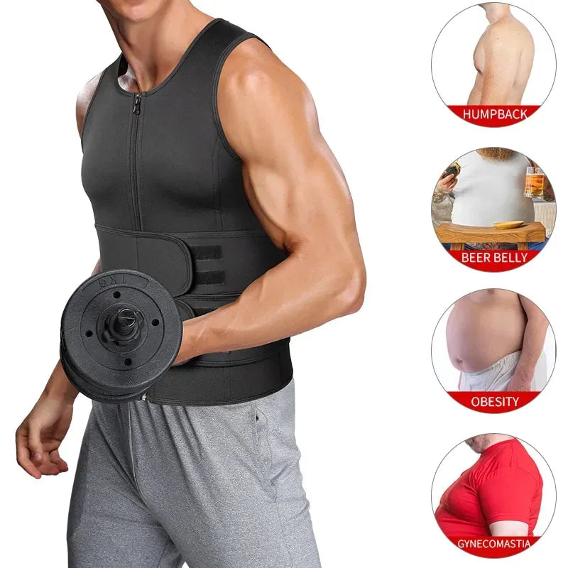 Men Body ShaperSauna Vest Waist Trainer Double Belt