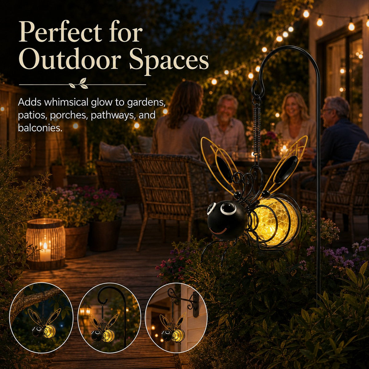 🎁Last day Promotion 🔥-🐝Outdoor Hanging Solar Bee Light for Charming Garden Glow & Whimsical Yard Decor ✨